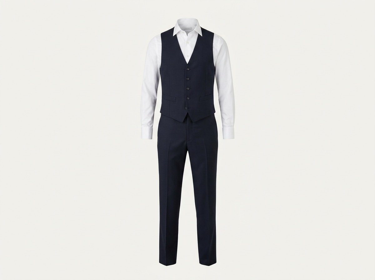 Family driver uniform: white long-sleeve shirt with navy waistcoat and matching navy formal trousers