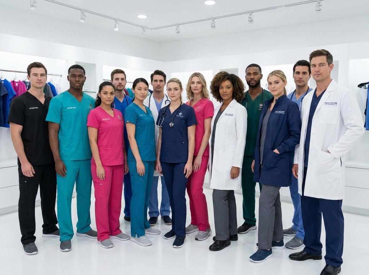 Healthcare team wearing coordinated medical uniforms